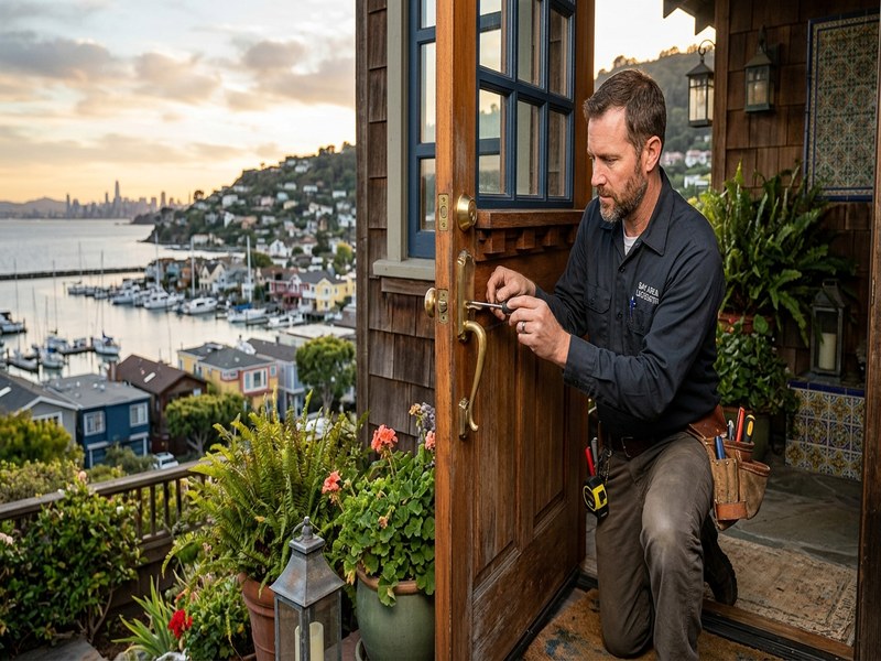 Houseboat dock gate lock installation in Sausalito marina